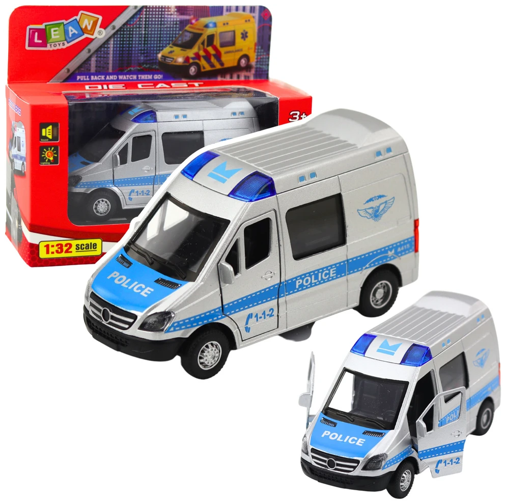 Lean Toys Policijos automobilis 1:32 su traukimo mechanizmu, šviesomis ir garsu