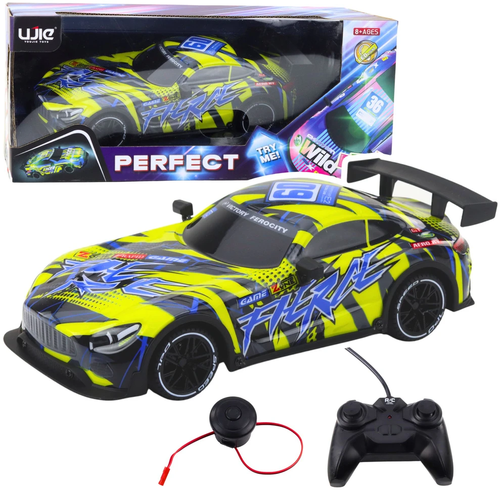Lean Toys Nuotoliniu būdu valdomas lenktyninis automobilis su apšvietimu, geltonas