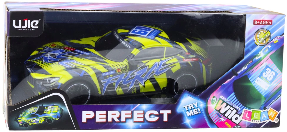 Lean Toys Nuotoliniu būdu valdomas lenktyninis automobilis su apšvietimu, geltonas