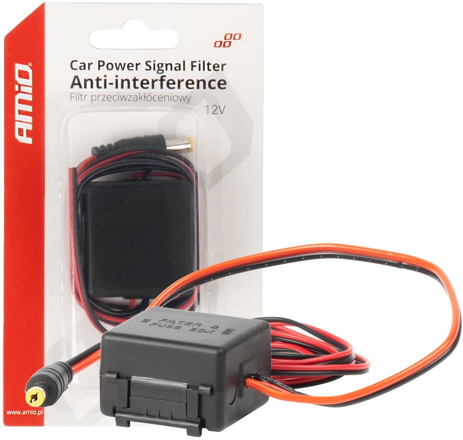 Automobilinis signalo filtras su DC-DC keitikliu ir kištuku 12V – nuo trukdžių AMIO-04101