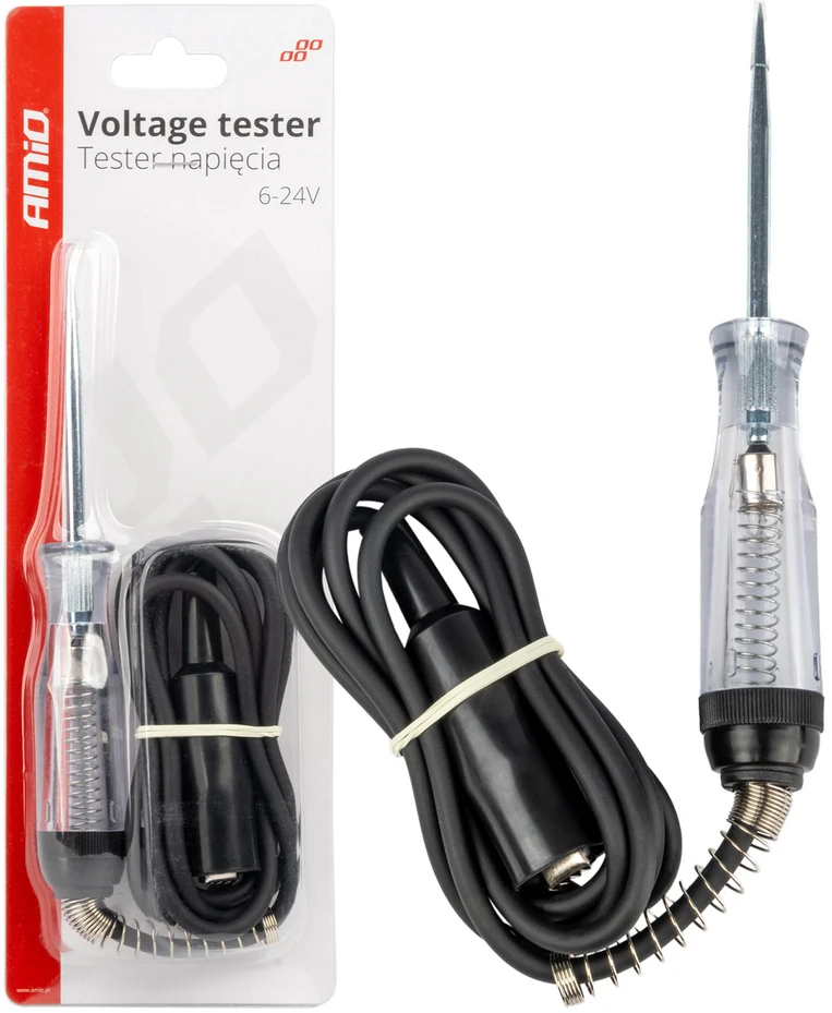 Automobilinis įtampos testeris 6–24V su „krokodilo“ gnybtu, AMIO-04273