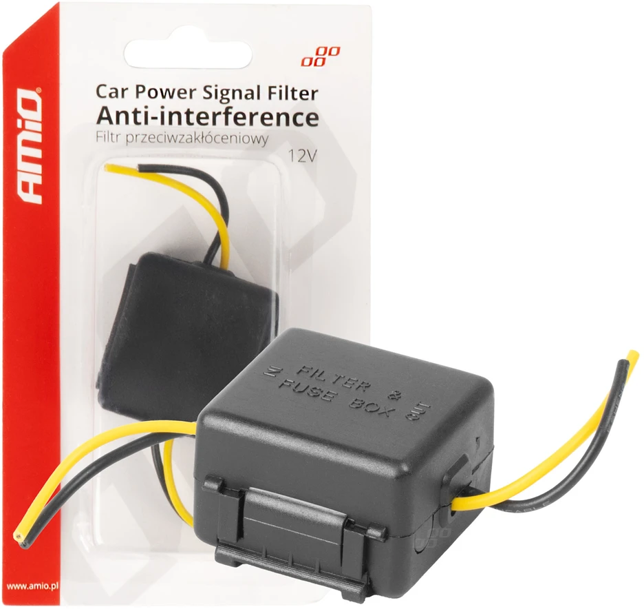 Automobilinis trukdžių šalinimo filtras su stikline saugiklio apsauga 12V AMIO-04099