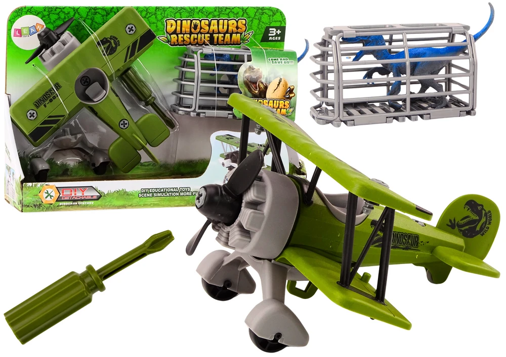 Lean Toys Žalias lėktuvas su dinozaurų transportavimo narvu