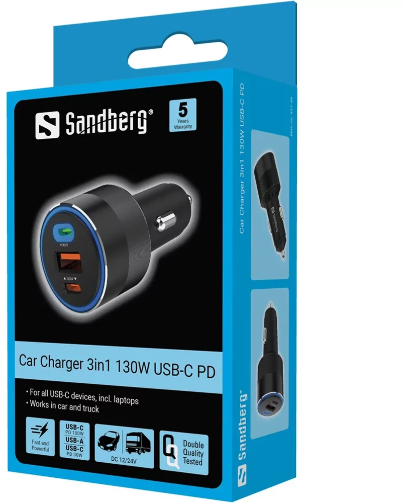 Sandberg automobilinis įkroviklis 3in1 130W USB-C PD