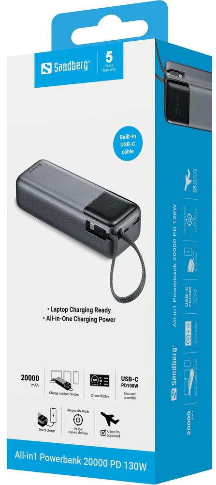 Sandberg 20000 mAh Powerbank su PD130W