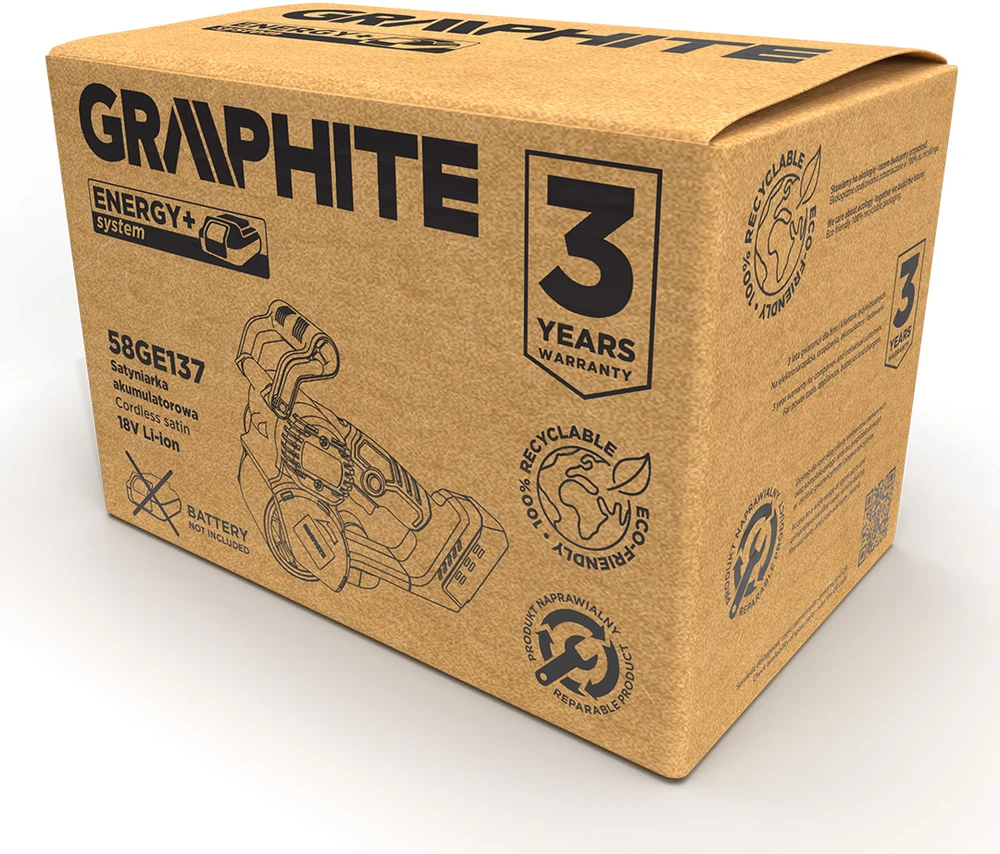Plokštuminis šlifuoklis Graphite 58GE137; 18 V (be akumuliatoriaus ir pakrovėjo)