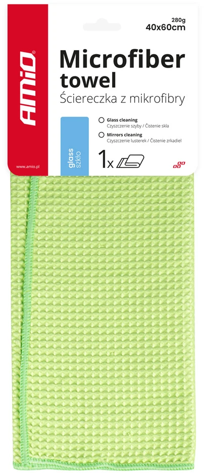 Mikropluošto šluostė stiklui 40x60 cm, grublėta, 280 gsm AMIO-03735