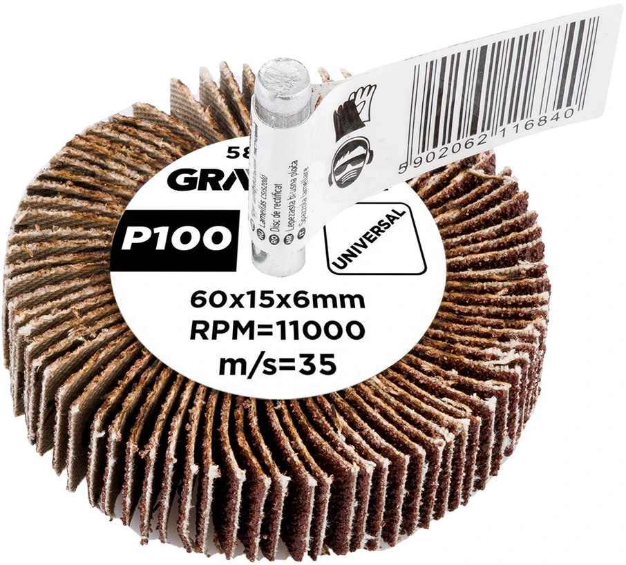 Ściernica Plokštelinis šlifavimo diskas su kotu 60 x 15 x 6 mm, P100