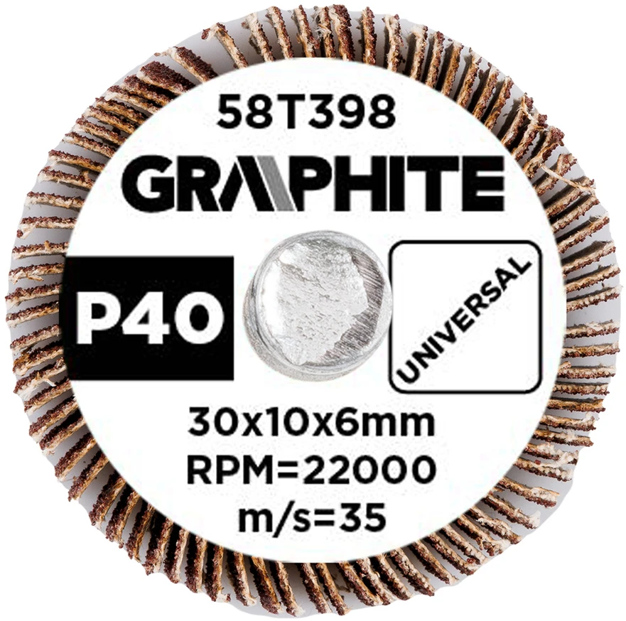 Graphite Ściernica Plokštelinis šlifavimo diskas su kotu 30 x 10 x 6 mm, P40
