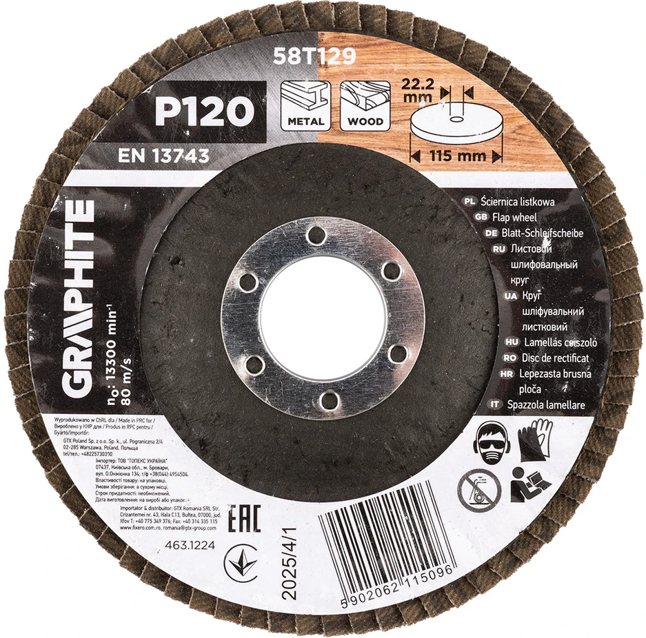 Ściernica Plokštelinis šlifavimo ratas 115 x 22,2 mm, P120