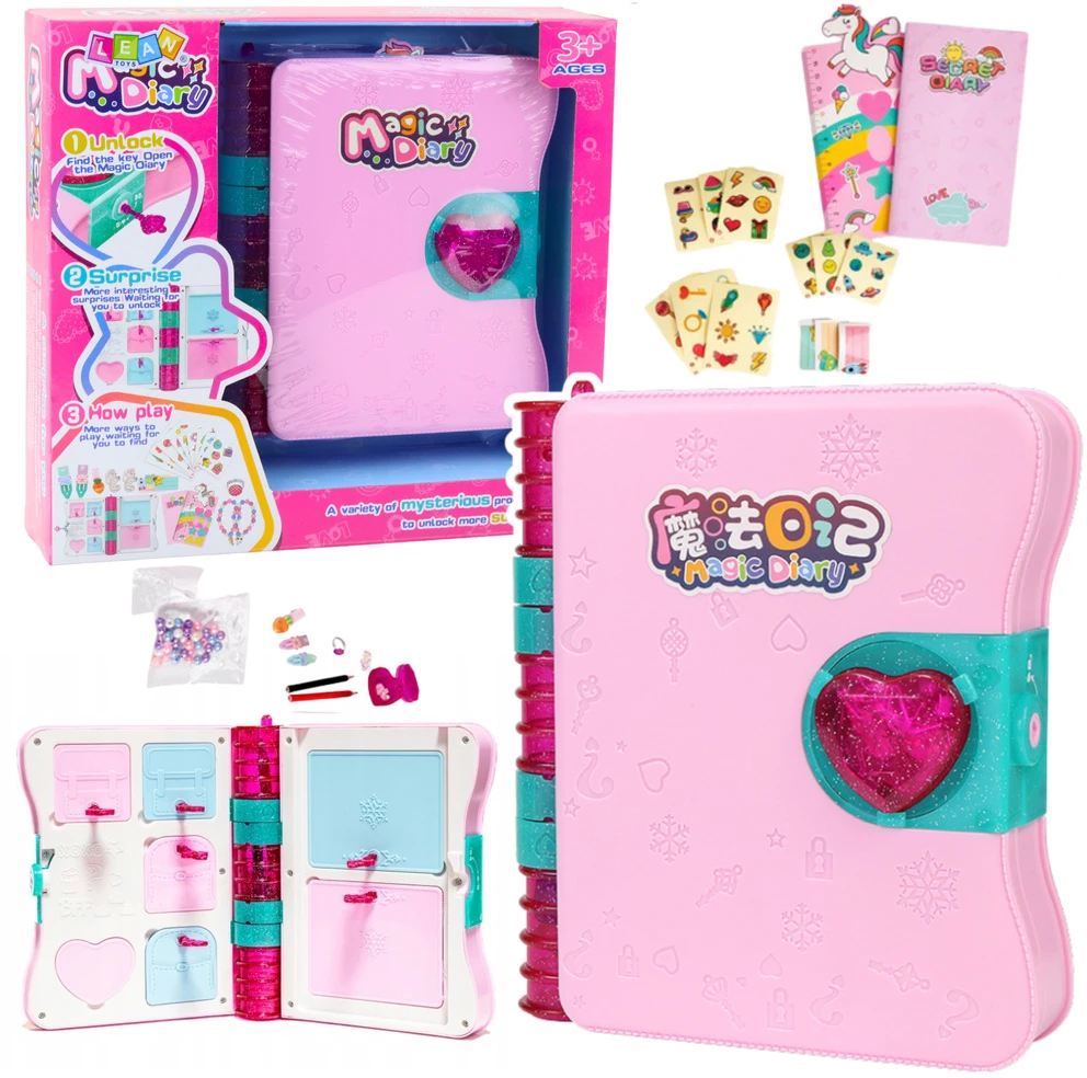 Lean Toys Slaptas dienoraštis su užraktu ir priedais, rožinis