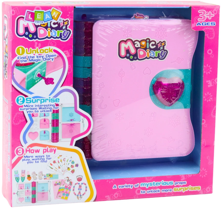 Lean Toys Slaptas dienoraštis su užraktu ir priedais, rožinis