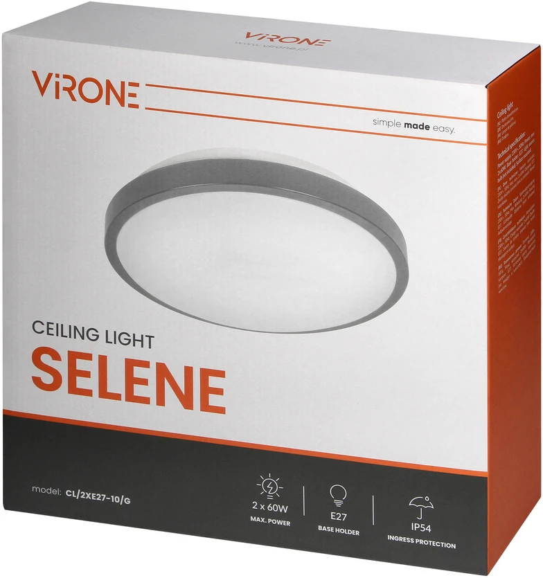 Orno SELENE lubinis šviestuvas 2xE27, maks. 2x15W, IP54, pilkas