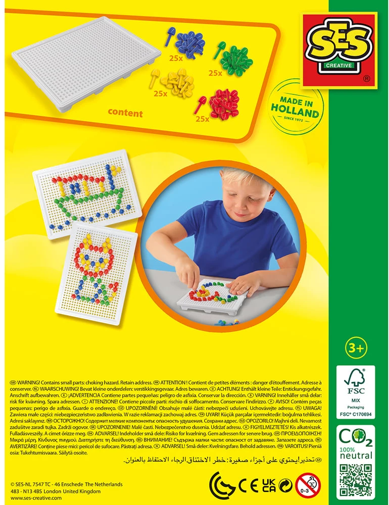 SES Creative - Mozaikinės lentos su kaiščiais, 100 vnt. - (S14046)