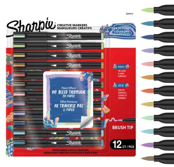 „Sharpie“ – „Creative Acrylic“ 12 lizdinių plokštelių – žemės atspalviai – teptuko antgalis (2223313)