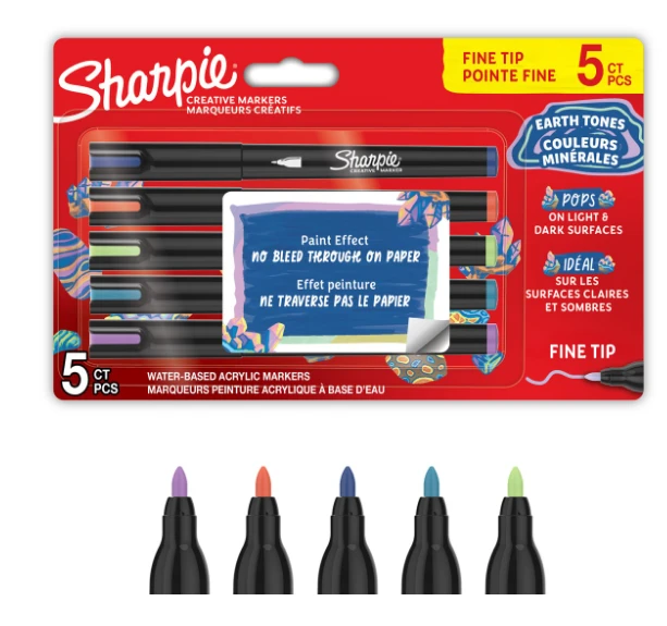 „Sharpie“ – „Creative Acrylic“ 5 lizdinių plokštelių – žemės atspalviai – plonas galiukas (2212828)