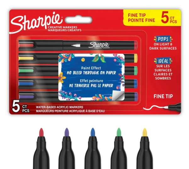 „Sharpie“ – „Creative“ akriliniai rašikliai, 5 lizdinės plokštelės, įvairių spalvų, plonas galiukas (2212912)