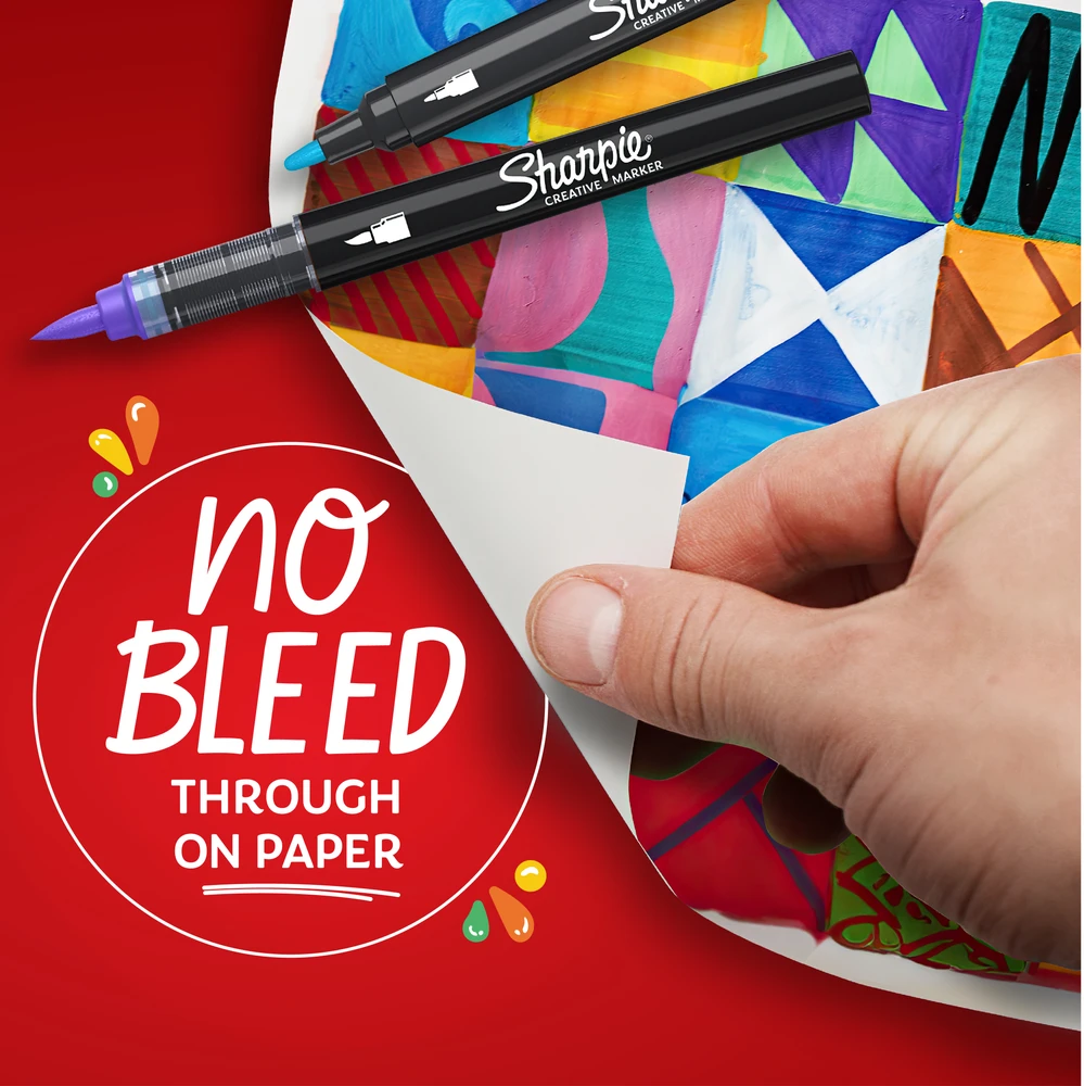 „Sharpie“ – kūrybiniai žymekliai, akriliniai dažų rašikliai – teptuko galiukais, vandens pagrindo dažų žymekliai – juodi – 6 vnt. (2218069)