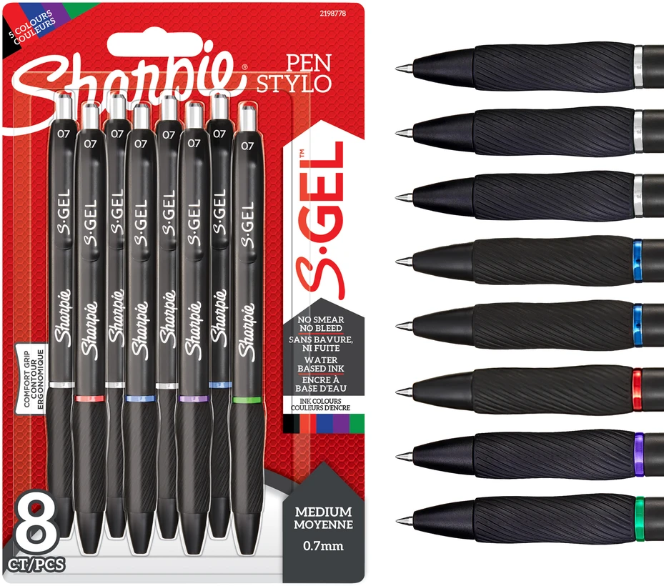 Sharpie S-GEL geliniai tušinukai 8-PACK mėlynos, raudonos, juodos, žalios, violetinės spalvos - 2198778