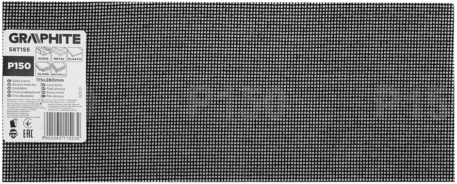 Graphite Siatka Šlifavimo tinklelis 115 x 280 mm, P150