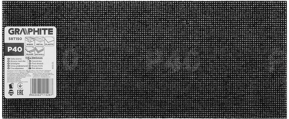 Graphite Siatka Šlifavimo tinklelis 115 x 280 mm, P40
