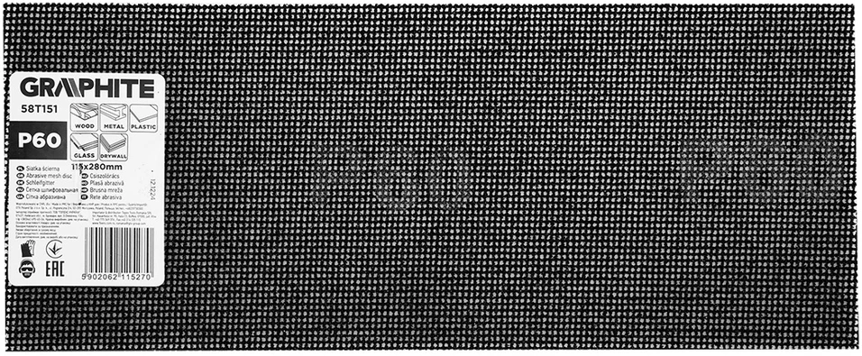 Graphite Siatka Šlifavimo tinklelis 115 x 280 mm, P60