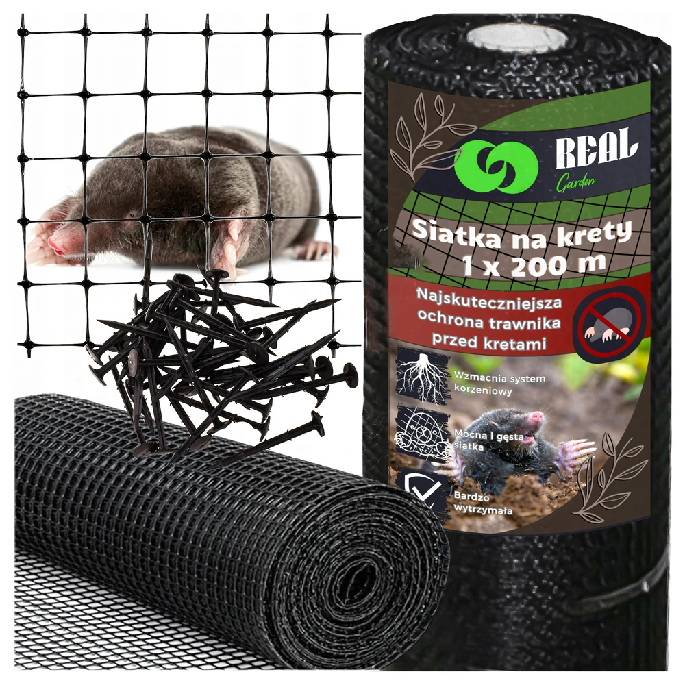 Siatka Tinklelis nuo kurmių, stiprus, 1 x 200 m, 30 g tankus, patvarus + 100 inkarų