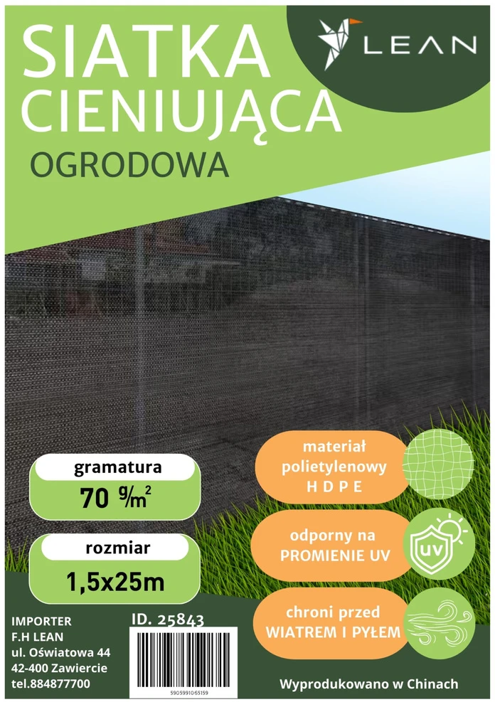 Lean Užtamsinimo tinklas tvorai, 1,5 x 25 m, pilkas, 70 g/m²