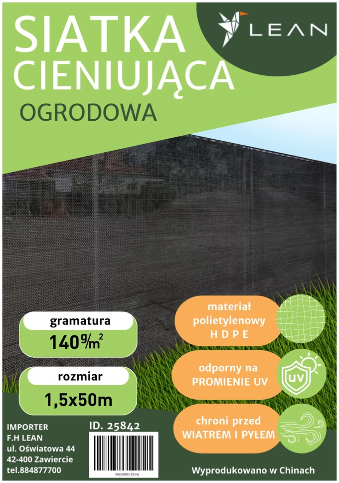 Lean Apsauginis tinklas tvorai 1.5x50 m, 140 g/m², žalias