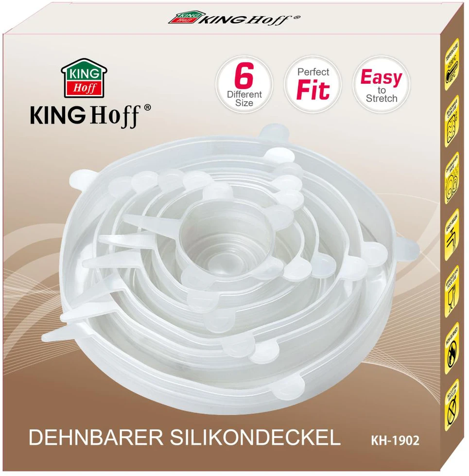Kaitlentė Silikonowe Silikoniniai tamprūs dangteliai, 6 vnt. rinkinys, skersmuo 6,5–21 cm, kinghoff, kh-1902