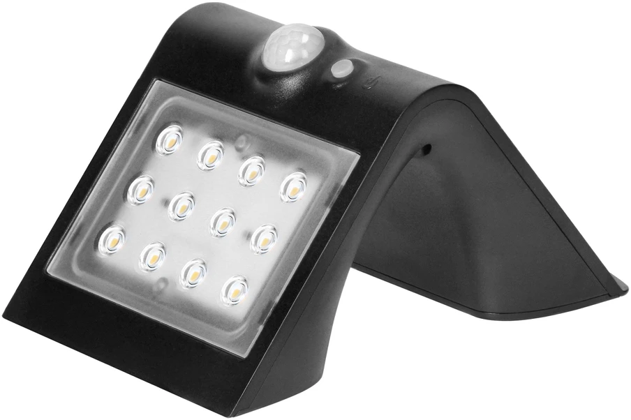 Sieninis šviestuvas Orno SILOE LED 1,5 W, saulės energija varomas šviestuvas su judesio jutikliu 120°, 190 lm, IP65, 4000 K, 1200 mAh, dvigubas šviesos šaltinis, juodas