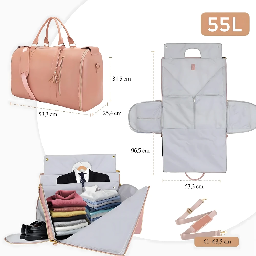 Składana Sulankstomas elegantiškas verslo kelioninis krepšys kostiumui ar suknelei, 2 viename, 55 l talpos