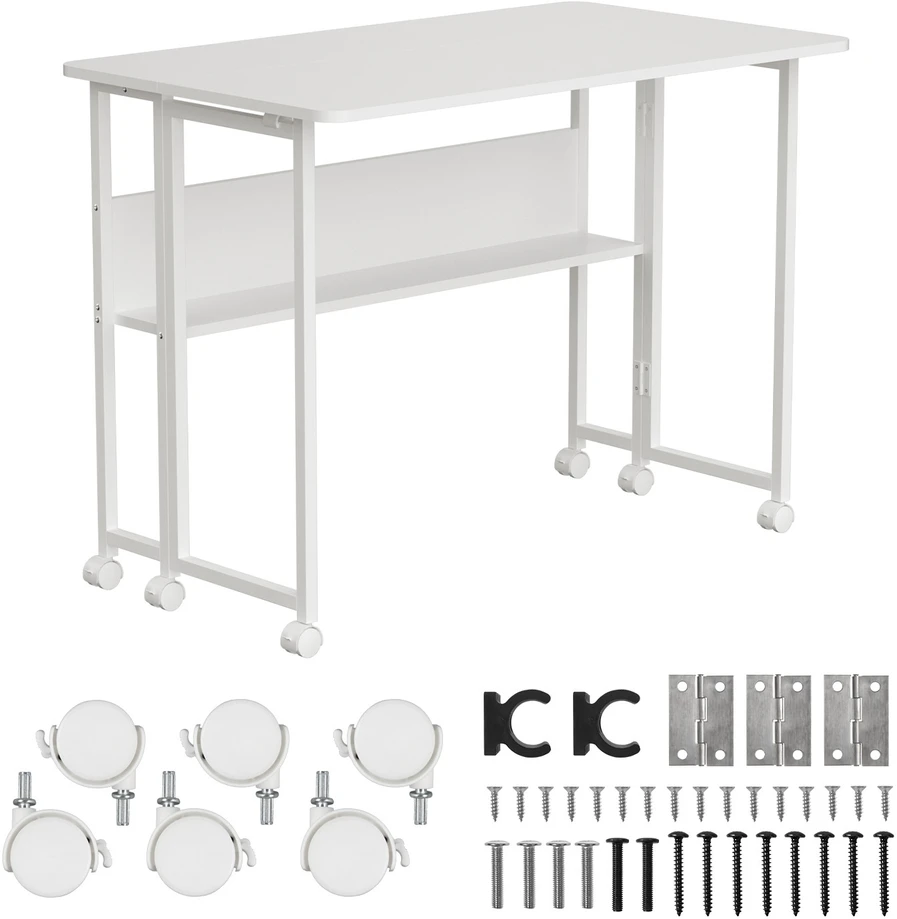 Składane „Maclean“ sulankstomas stalas, baltas, mobilus, 100 x 58 cm, maks. 50 kg, MC-126 W