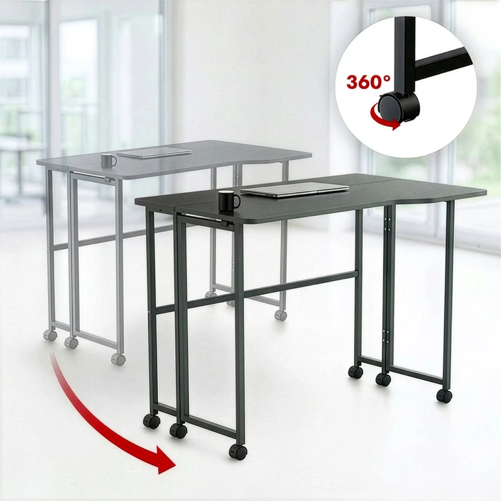 Składane „Maclean“ sulankstomas stalas/stalas, juodas, mobilus, 100x65 cm, maks. 50 kg, kampinis, L formos, MC-1250 L/B