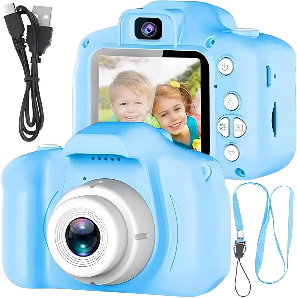 Retoo Skaitmeninis fotoaparatas vaikams HD žaidimų virvelė mėlynas kartonas mėlynas fotoaparatas e225-1