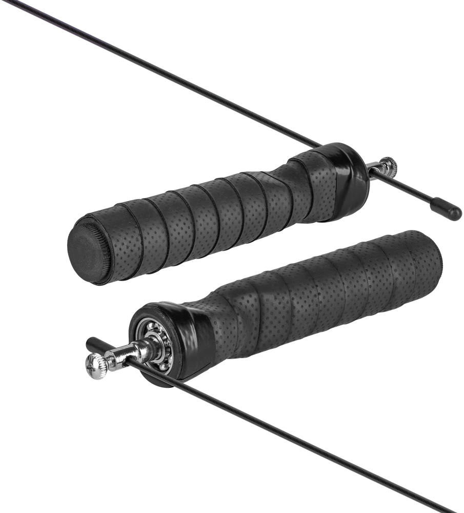 Skakanka Bokso šokdynė su gumine rankena, 2 x 100 g svarmenimis ir metaliniu guoliu, 300 cm reguliuojamo ilgio, REBEL ACTIVE