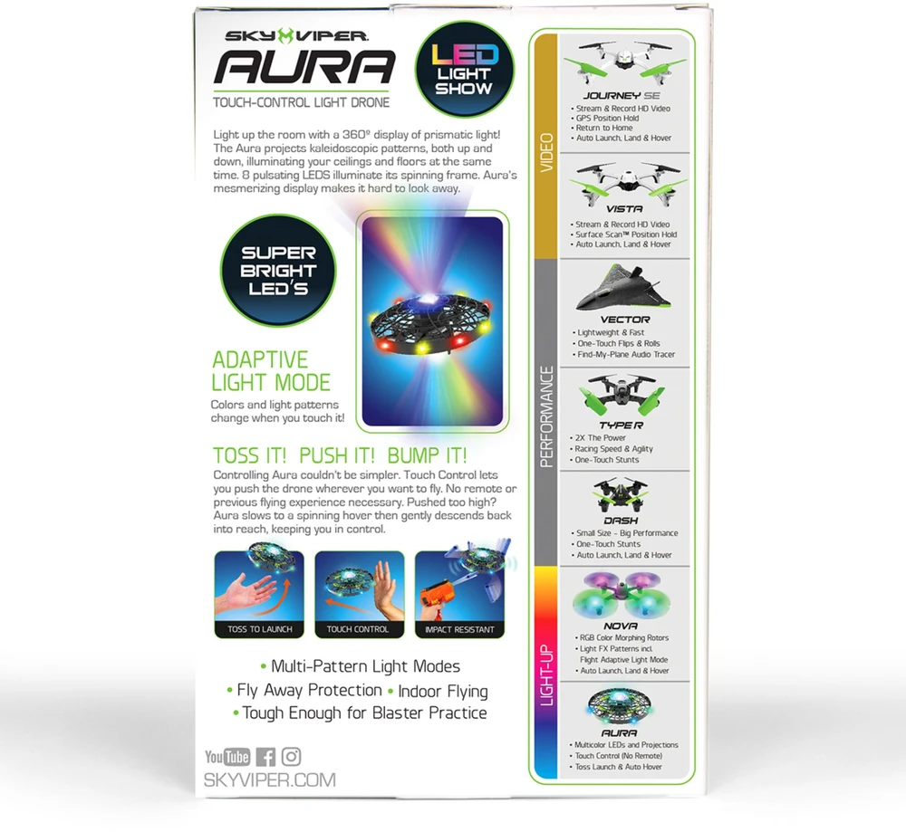 „Sky Viper“ – „Aura Force“ dronas su LED lemputėmis (20331)