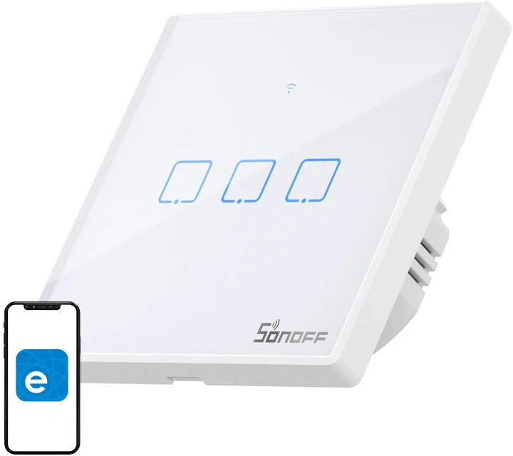 Išmanusis WiFi + RF 433 jungiklis Sonoff T2 EU TX (3 kanalų) atnaujintas