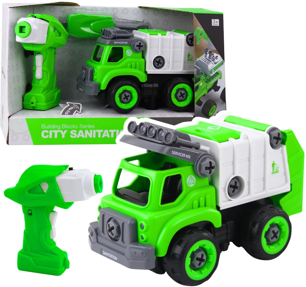 Lean Toys Žaislinis šiukšliavežis su nuotoliniu valdymu ir atsuktuvu 2-in-1