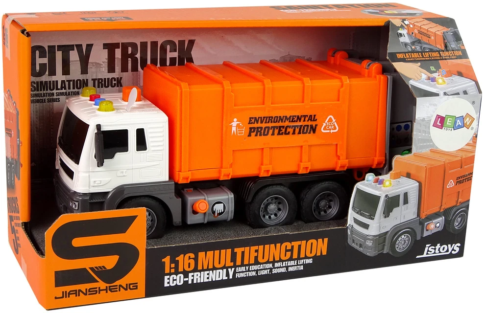 Lean Toys Oranžinis šiukšliavežis su garsais