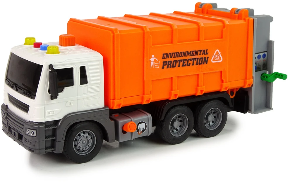 Lean Toys Oranžinis šiukšliavežis su garsais