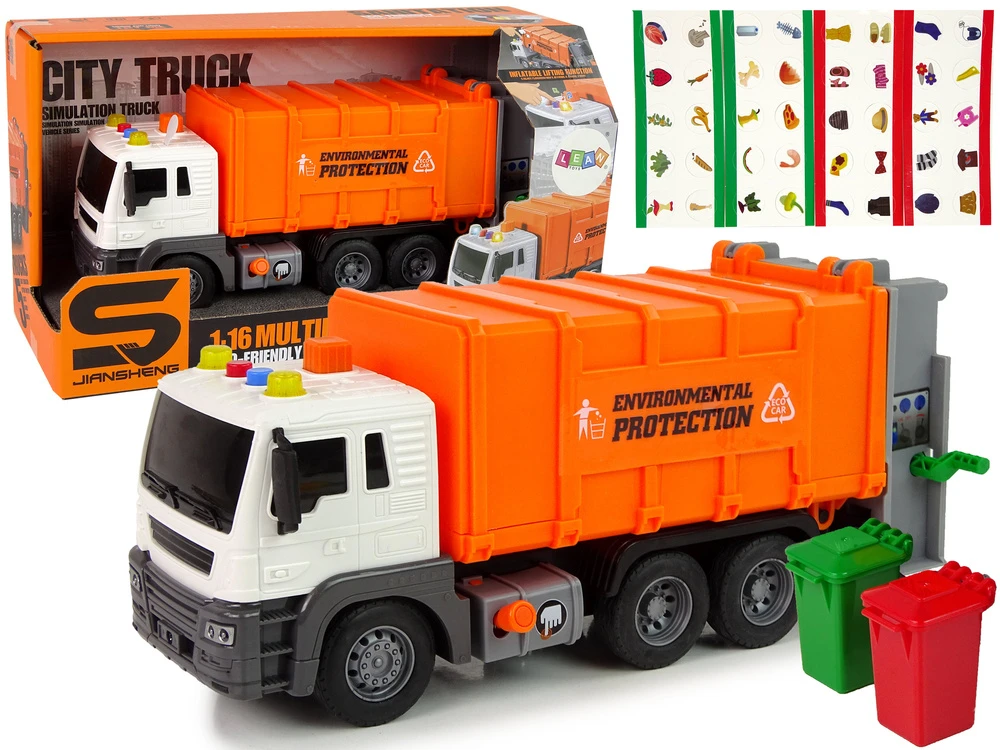 Lean Toys Oranžinis šiukšliavežis su garsais
