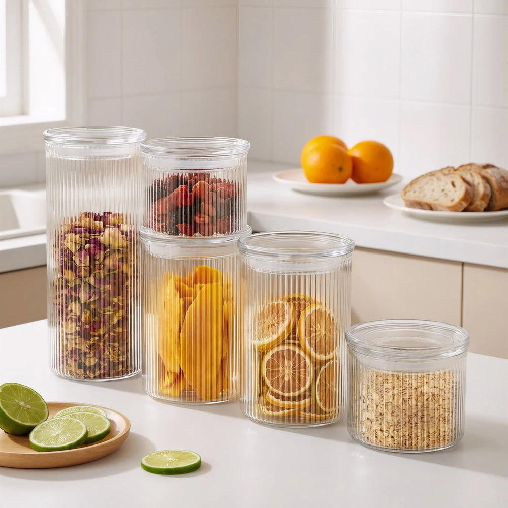 Sobczyk - Stikliniai laikymo indeliai su briaunomis - 5 vnt. pakuotė - 2 x 500 ml, 2 x 1000 ml, 1 x 1500 ml