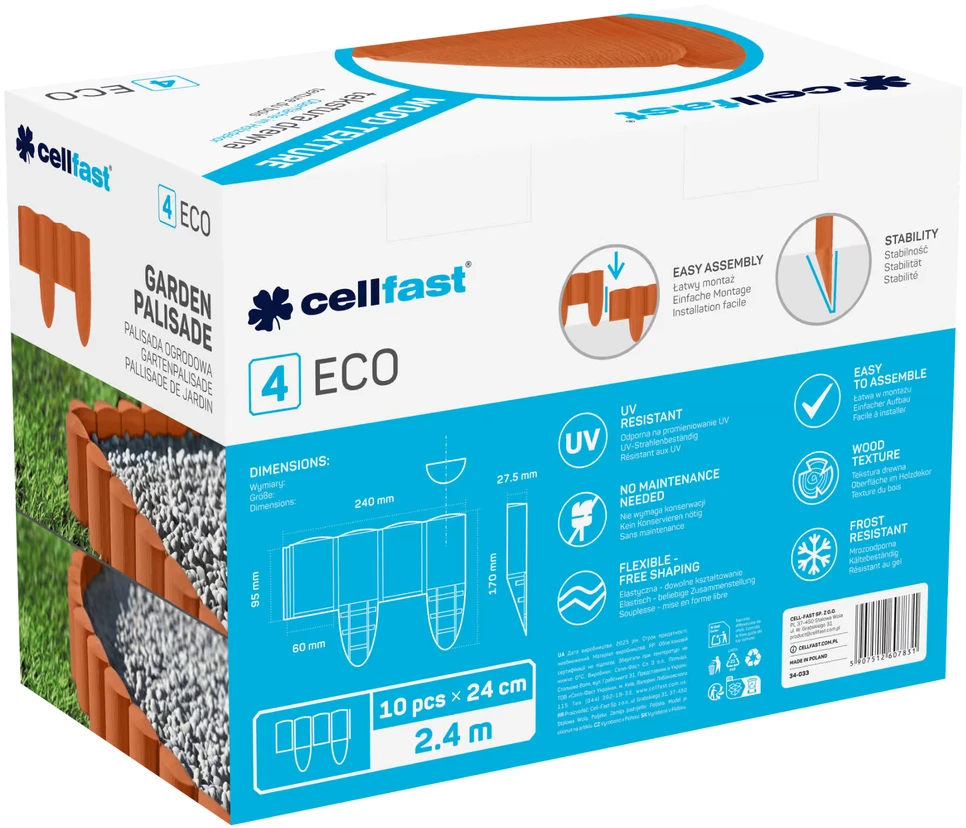 CELLFAST PALISADA OGR. 8,5cm*2,4 m PLYTŲ SPALVOS ECO
