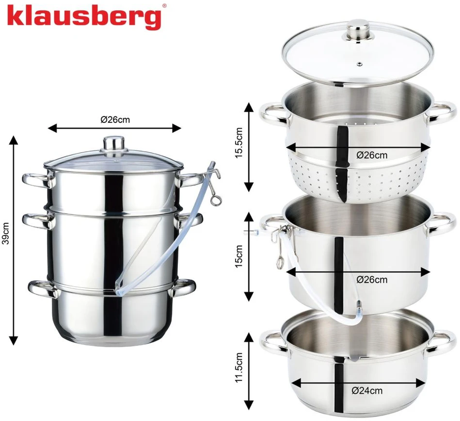 Sokownik Garinė sulčiaspaudė, plieninė, 8 l, indukcinė, Klausberg, kb-9032
