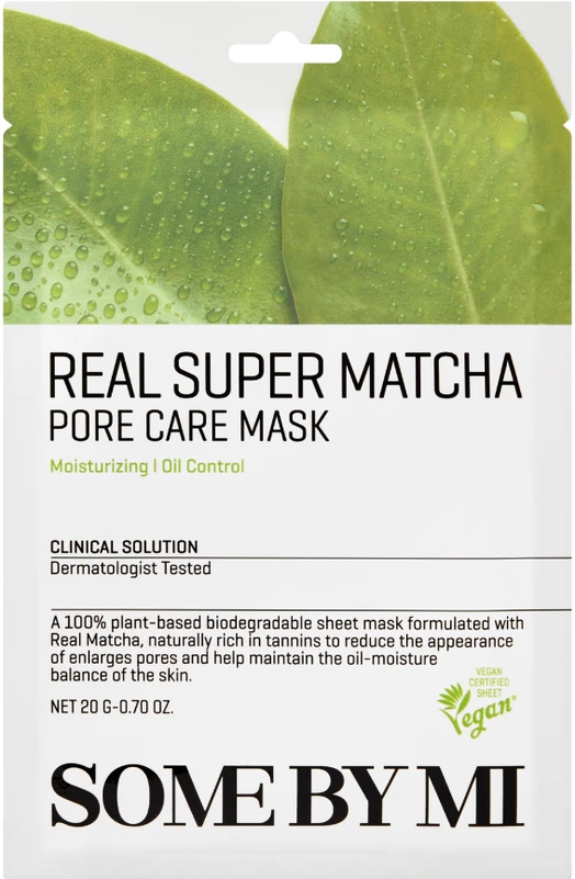 SOME BY MI Real Super Matcha Pore Care Mask - poras prižiūrinti lakštinė kaukė su matcha, 1 vnt.