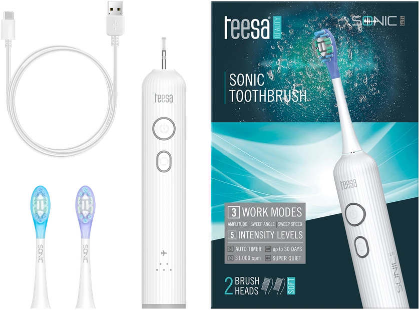 Teesa Sonic Elite baltas sonic dantų šepetėlis