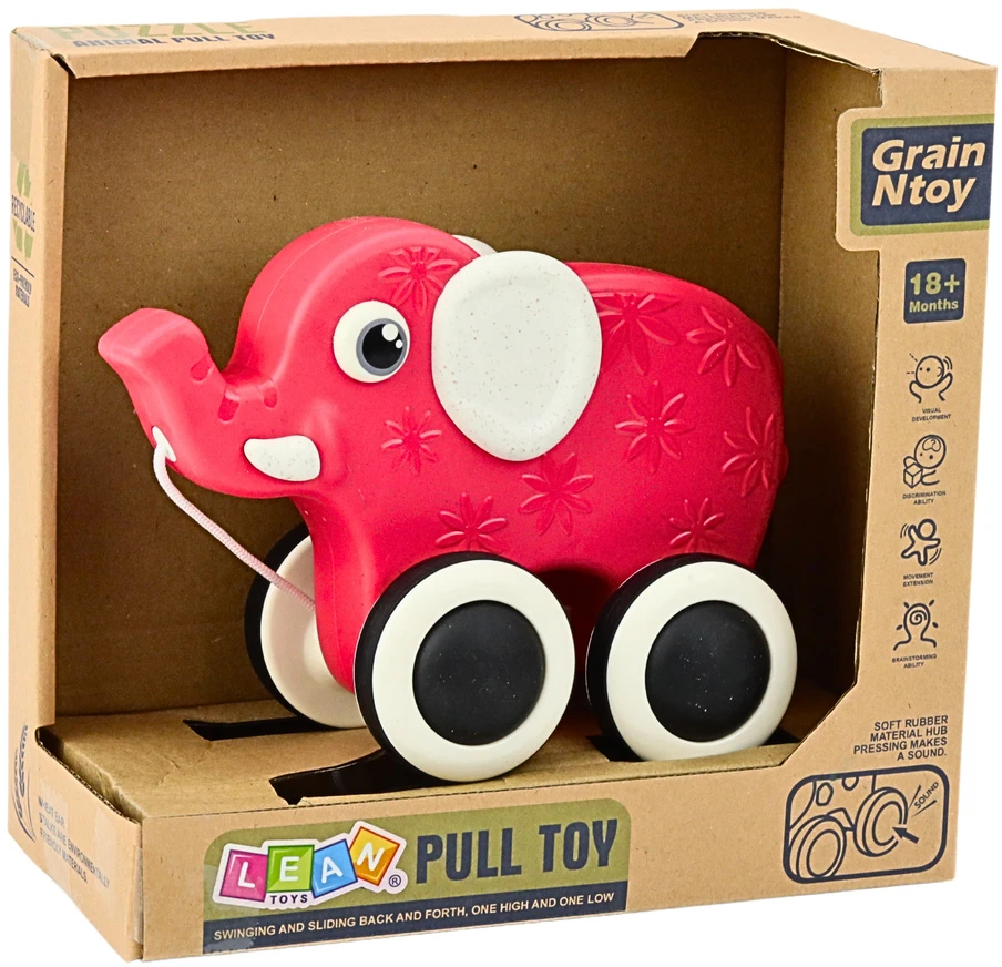 Lean Toys Raudonas dramblys su virvele ir švilpukais