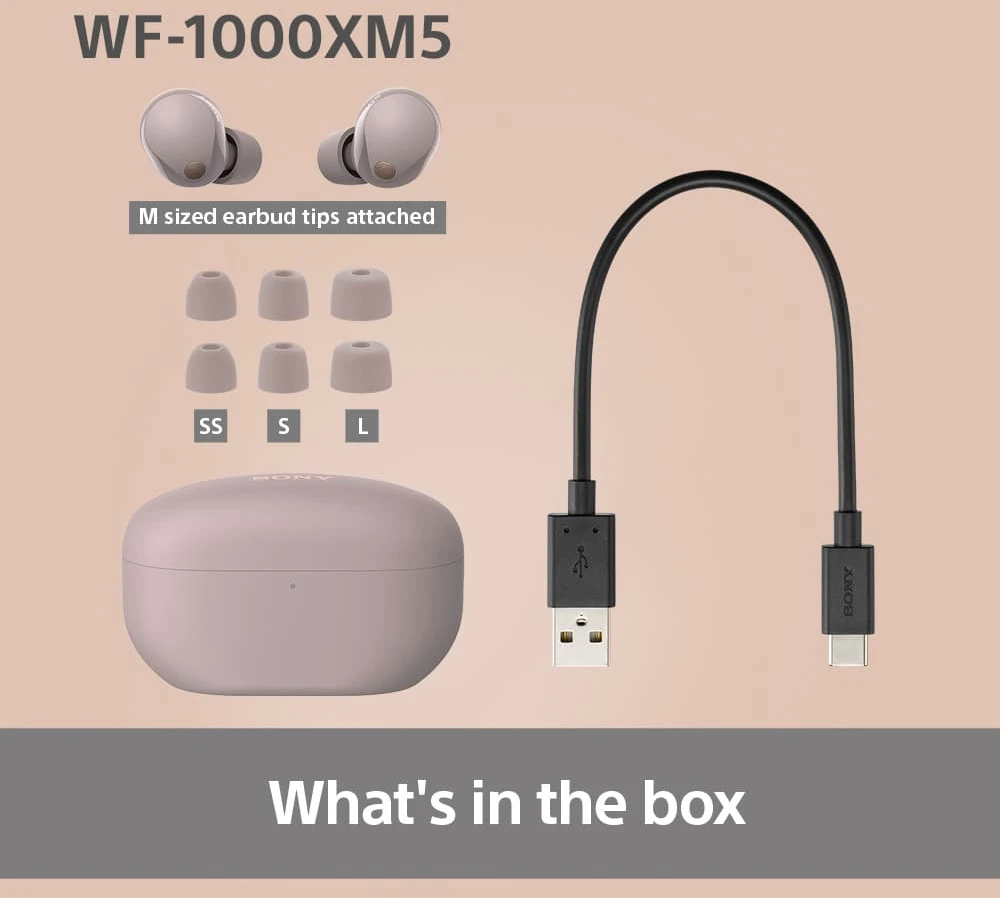 Sony WF-1000XM5 Earbuds Belaidės ausinės, ANC, belaidis įkrovimas, Rožinės spalvos