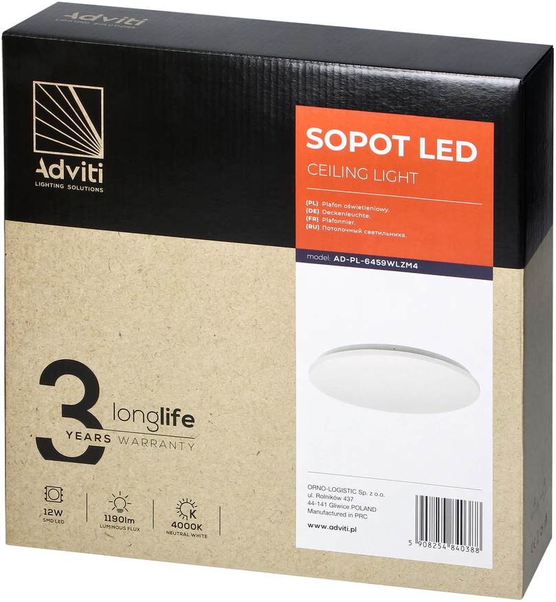 Orno SOPOT LED 12W, lubinis šviestuvas, 1190lm, IP20, 4000K, PVC gaubtas